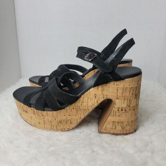 Free People Lisbon Womens Shoes Size 9 Platform Black Suede Mules/Heels - Picture 3 of 8